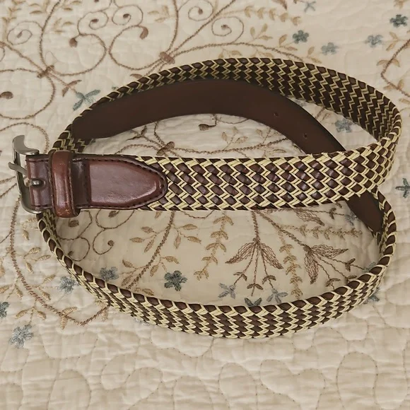 Vintage Genuine Leather Men's Belt With Cord Braids Size 34 - Picture 9 of 12